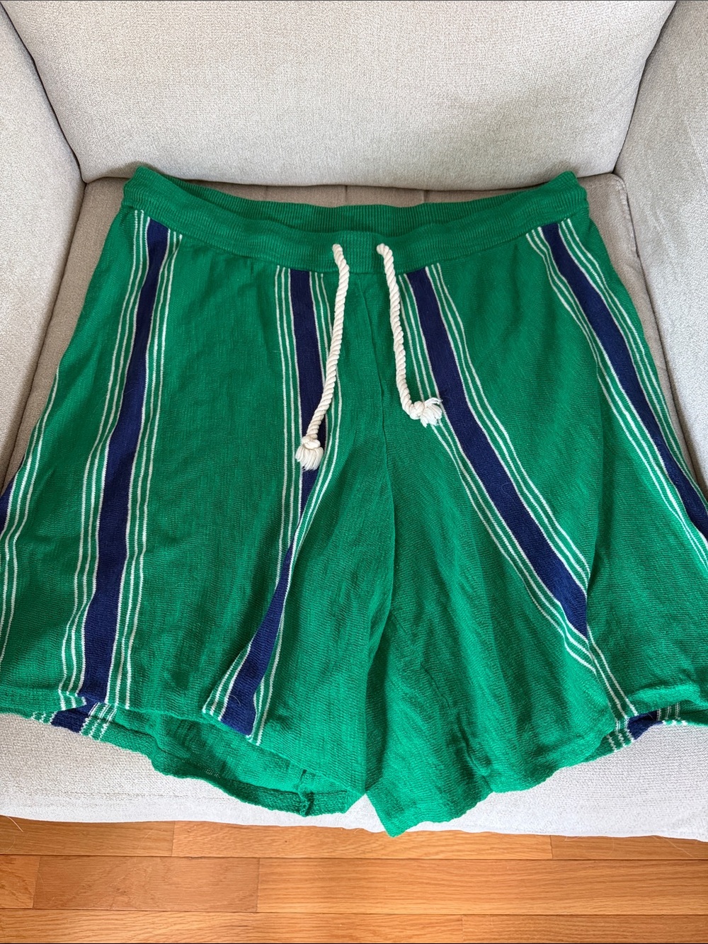 Free People Emerald Green Knit Stripe Drawstring Shorts